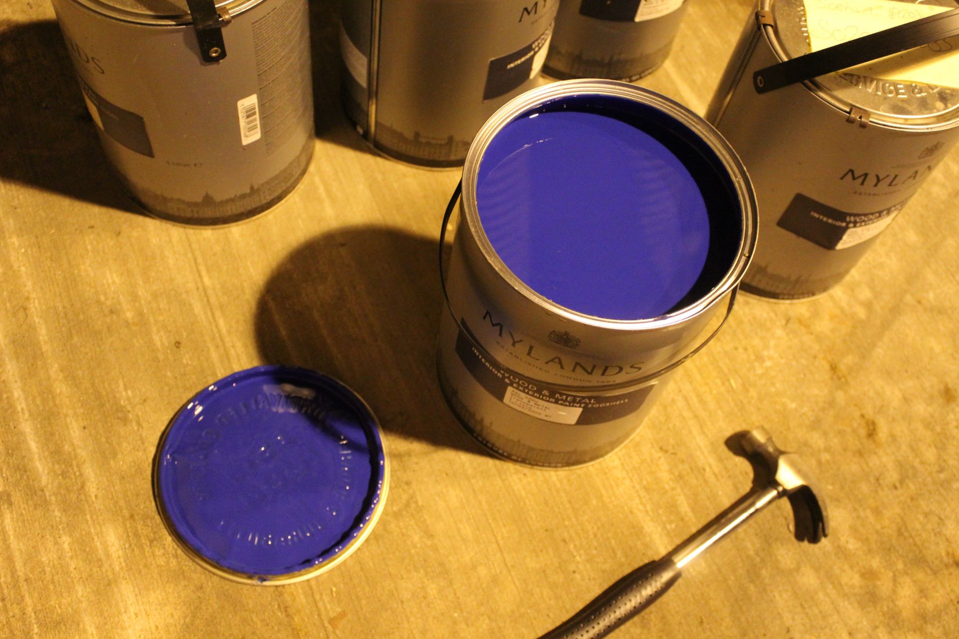 Quantity of Mylands wood and metal paint in container blue; and a quantity of gold paint in spray - Image 3 of 3