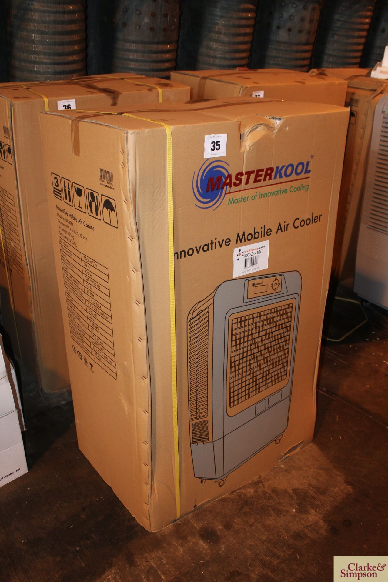 Boxed MasterKool iKool mobile air cooler. Model MIK-70EX. 2019. Click here for manufacturers