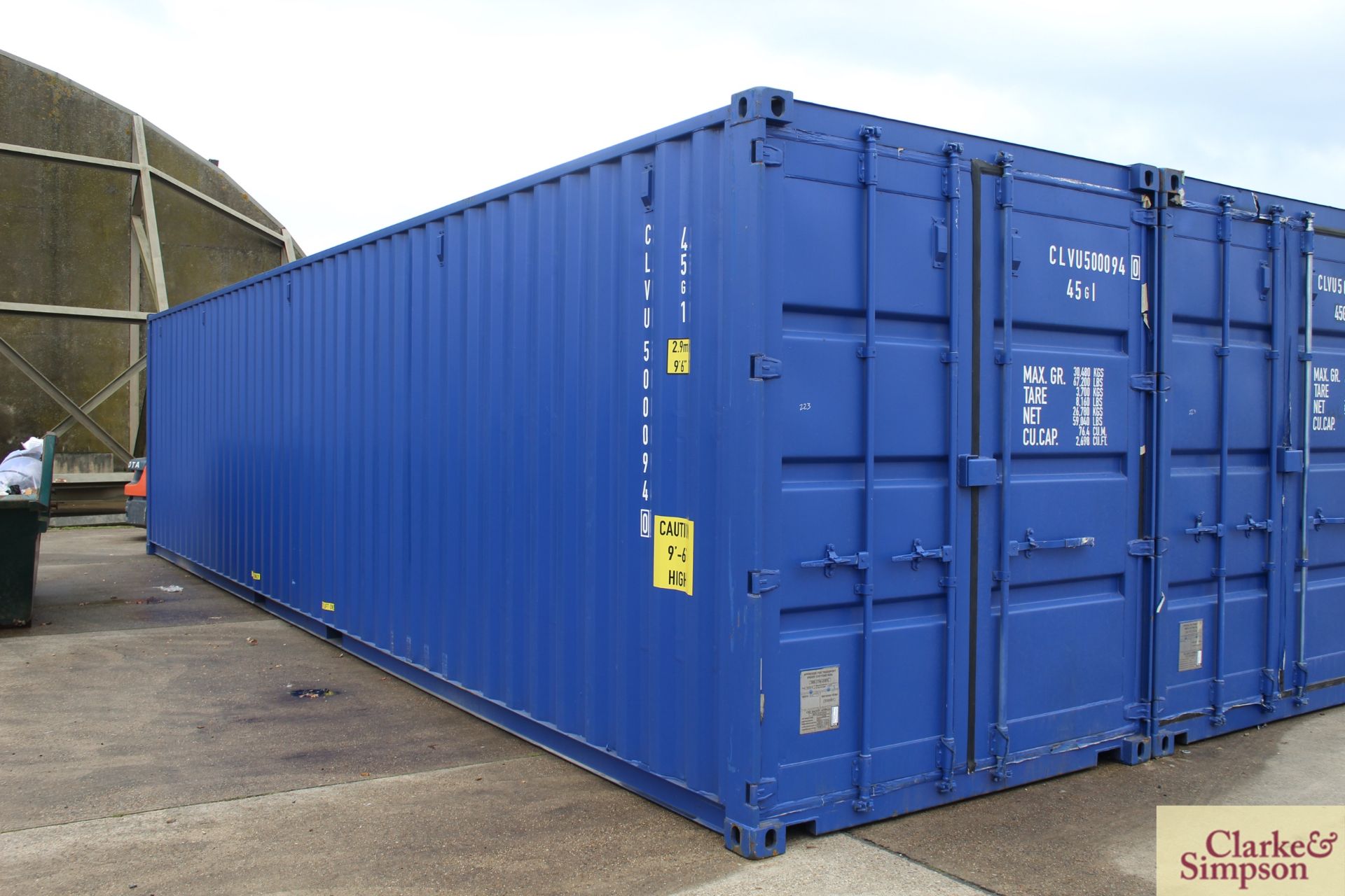 40ft x 9ft6in high shipping container. 2019. Heavily reinforced to interior to include plates