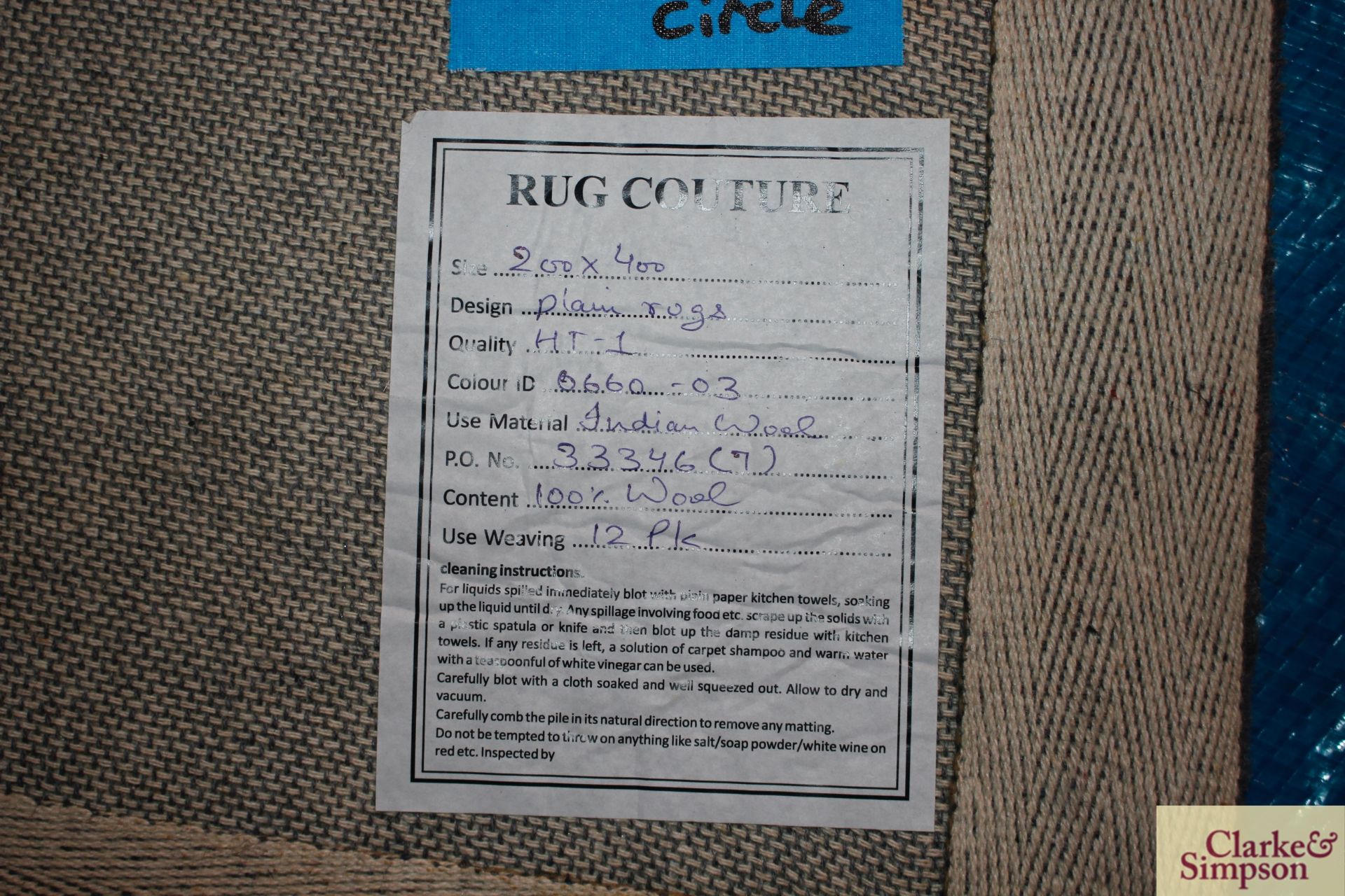 200cm x 400cm semi-circular grey 100% Indian wool rug (C6). - Image 5 of 6