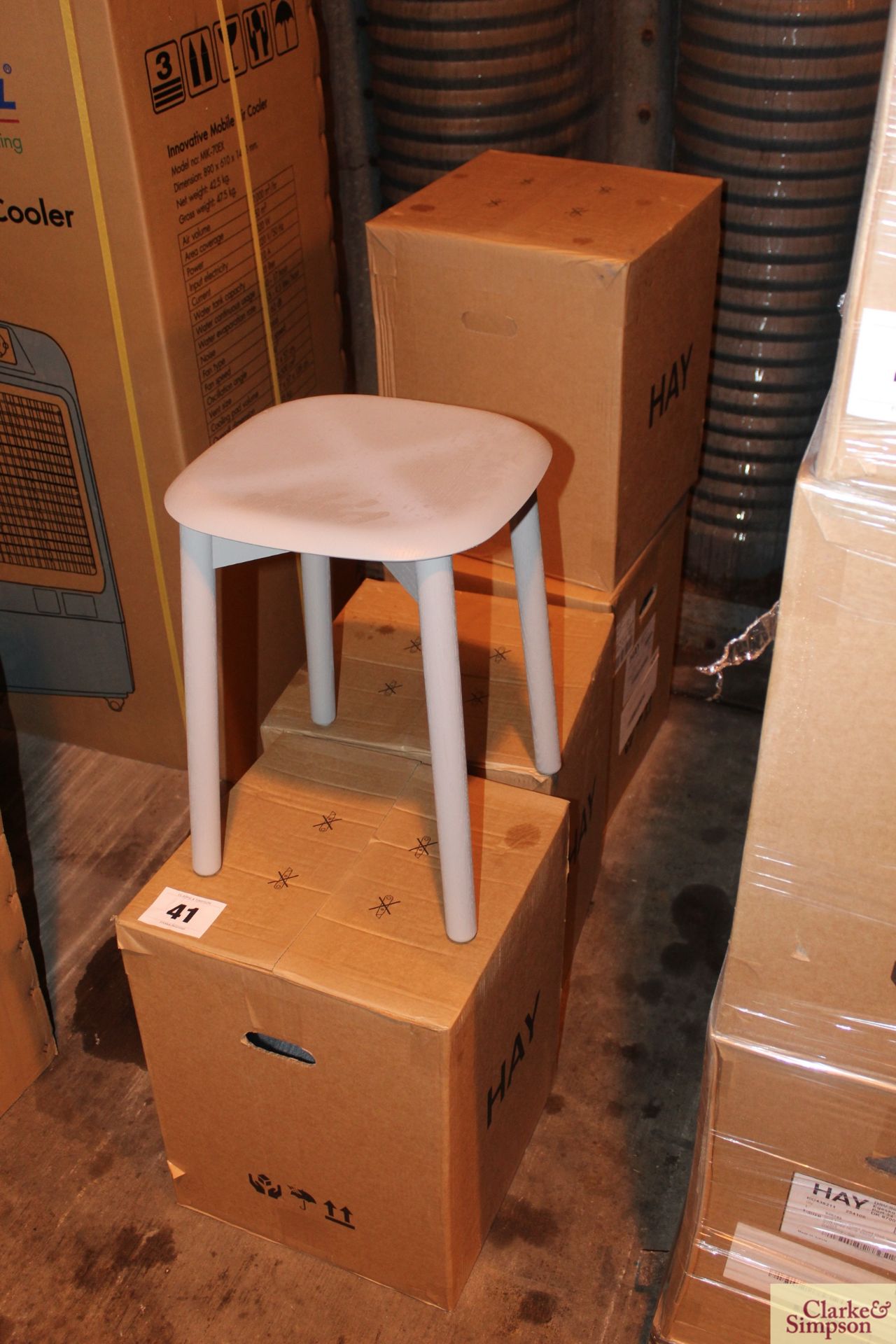 4x Boxed Hay Soft Edge 72 solid oak stool in soft grey. - Image 2 of 3