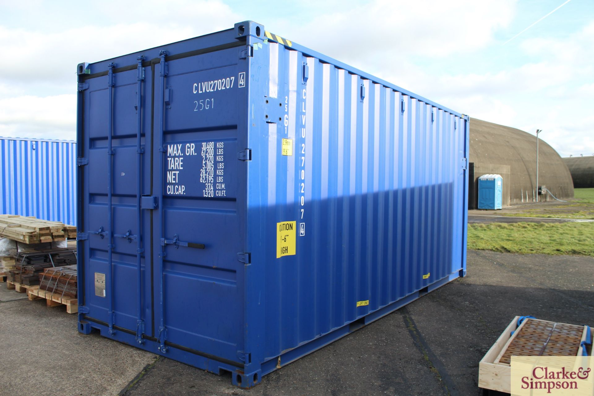 20ft x 9ft6in high shipping container. 2019. Partially reinforced to interior to include plates