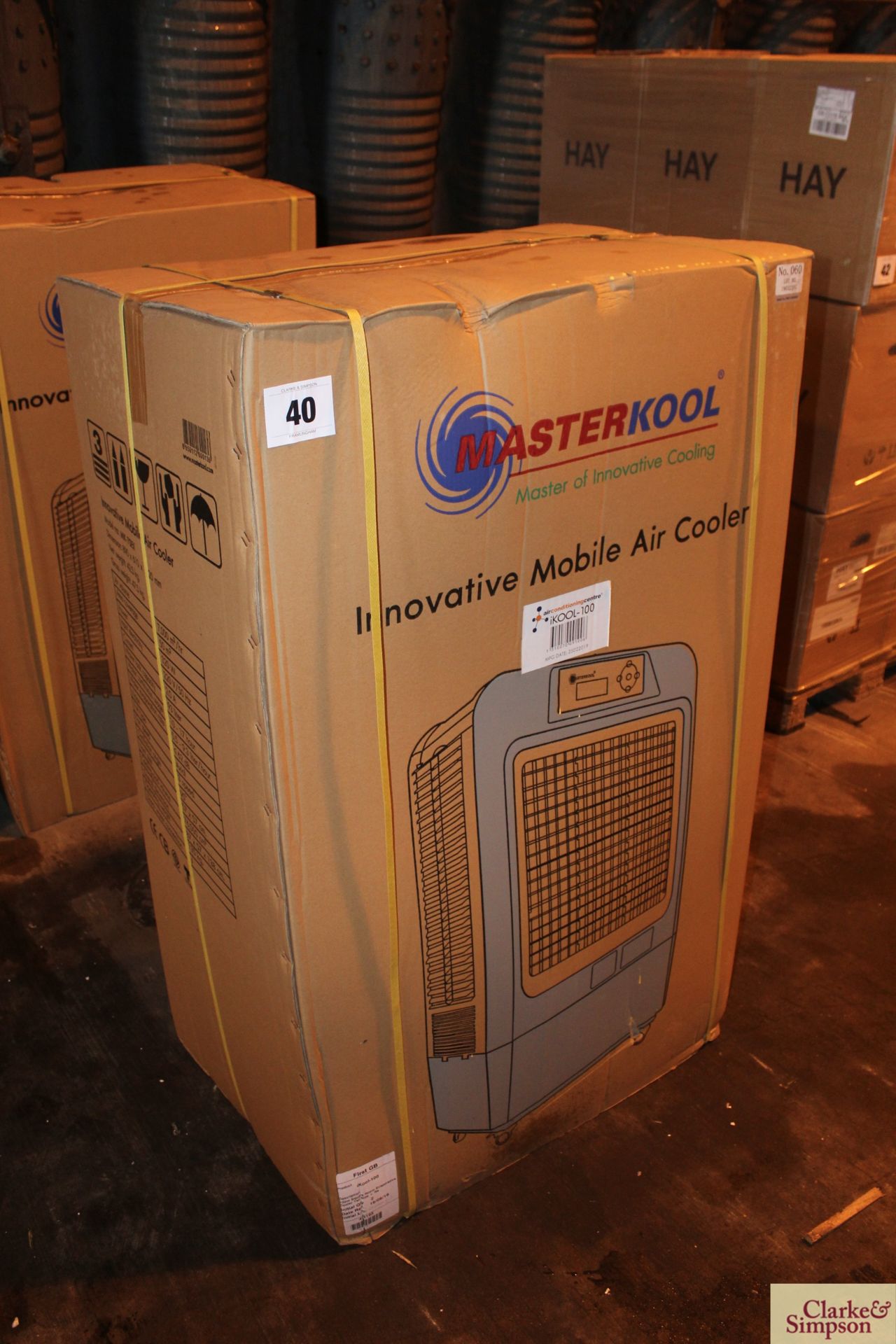 Boxed MasterKool iKool mobile air cooler. Model MIK-70EX. 2019. Click here for manufacturers