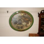 An oval chinoiserie decorated wall mirror