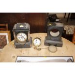 A Victorian marble cased mantel clock; and another