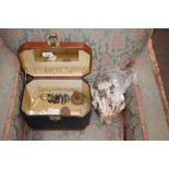A jewellery box and miscellaneous contents to incl