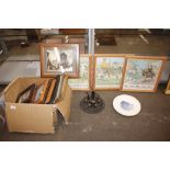 A quantity of various prints, old photographs, a metal ware eastern coffee set and tray etc.