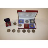 A tray of £5 and other commemorative coins