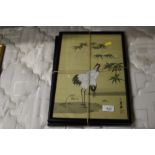 A pair of Chinese prints on fabric depicting stork