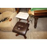 A cream faux leather upholstered stool; and a brow