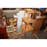 Four various bamboo and wicker occasional tables