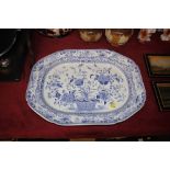 A blue and white Dresden pattern meat plate