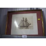 Jose Mioia, pencil signed print of a sailing vesse