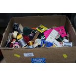 A box of various sewing items