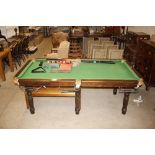 A quarter size slate bed snooker table, complete w