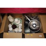 Two boxes containing miscellaneous kitchenalia, ch