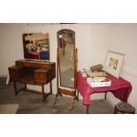 A 1930's oak framed cheval mirror, with bevelled p