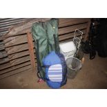 A quantity of sundry items to include a pair of camping chairs; a waste bin; metal brackets etc