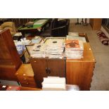 An oak record cabinet; and a collection of variou