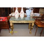 A 19th Century gilt wood consul table with green m