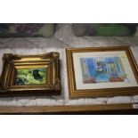 A South of France print in gilt frame; and a decor