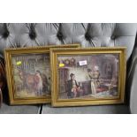 A pair of Victorian style gilt framed prints depic