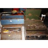 Four metal tool boxes and contents of various span