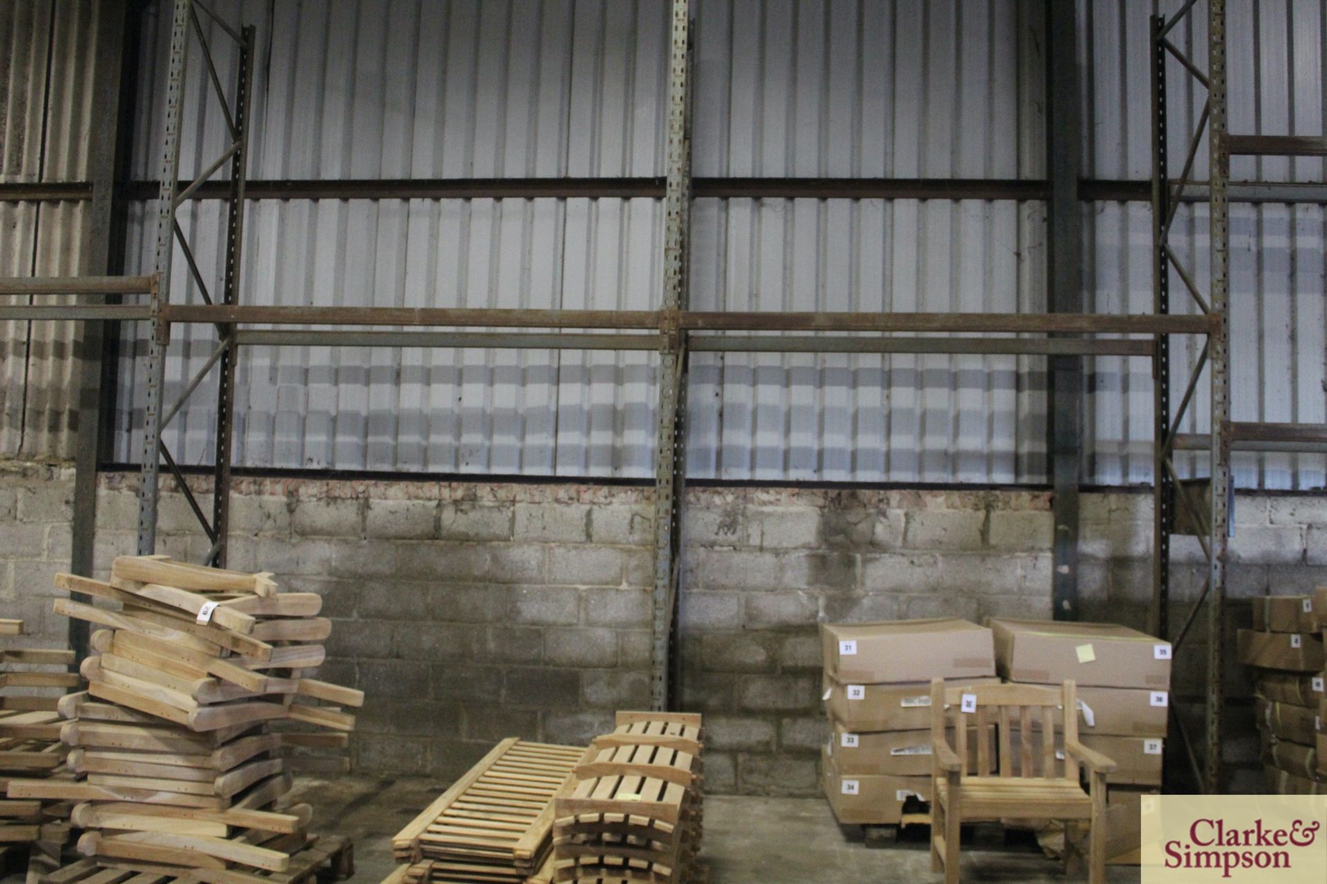 c.22m of pallet racking. Comprising 9x uprights and 20x shelves (some with chipboard). To be sold in - Image 5 of 13