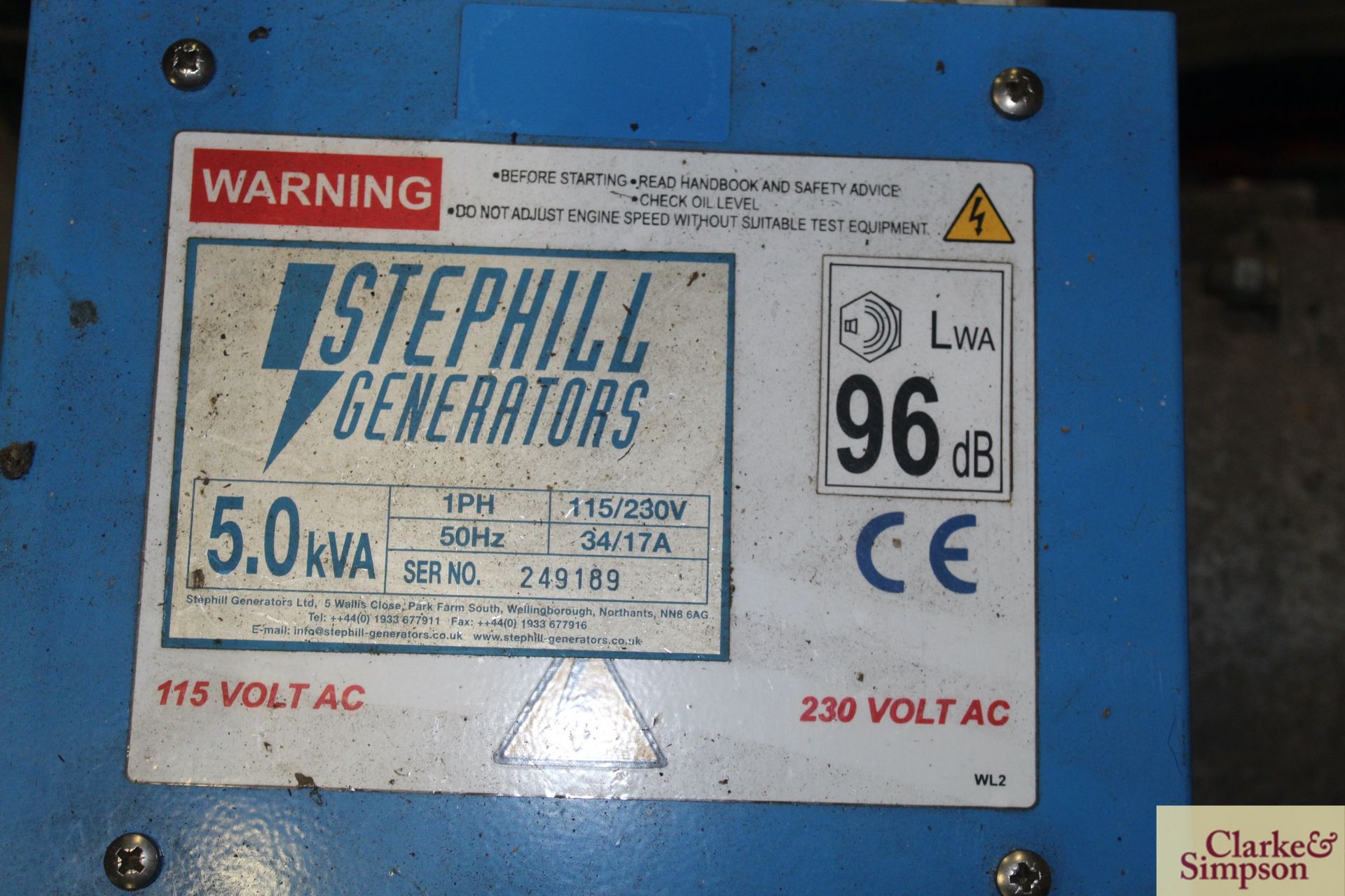 Stephill Generators 500HM 5KVA 115v & 240v generator. With Honda GX 270 petrol engine. - Image 3 of 3