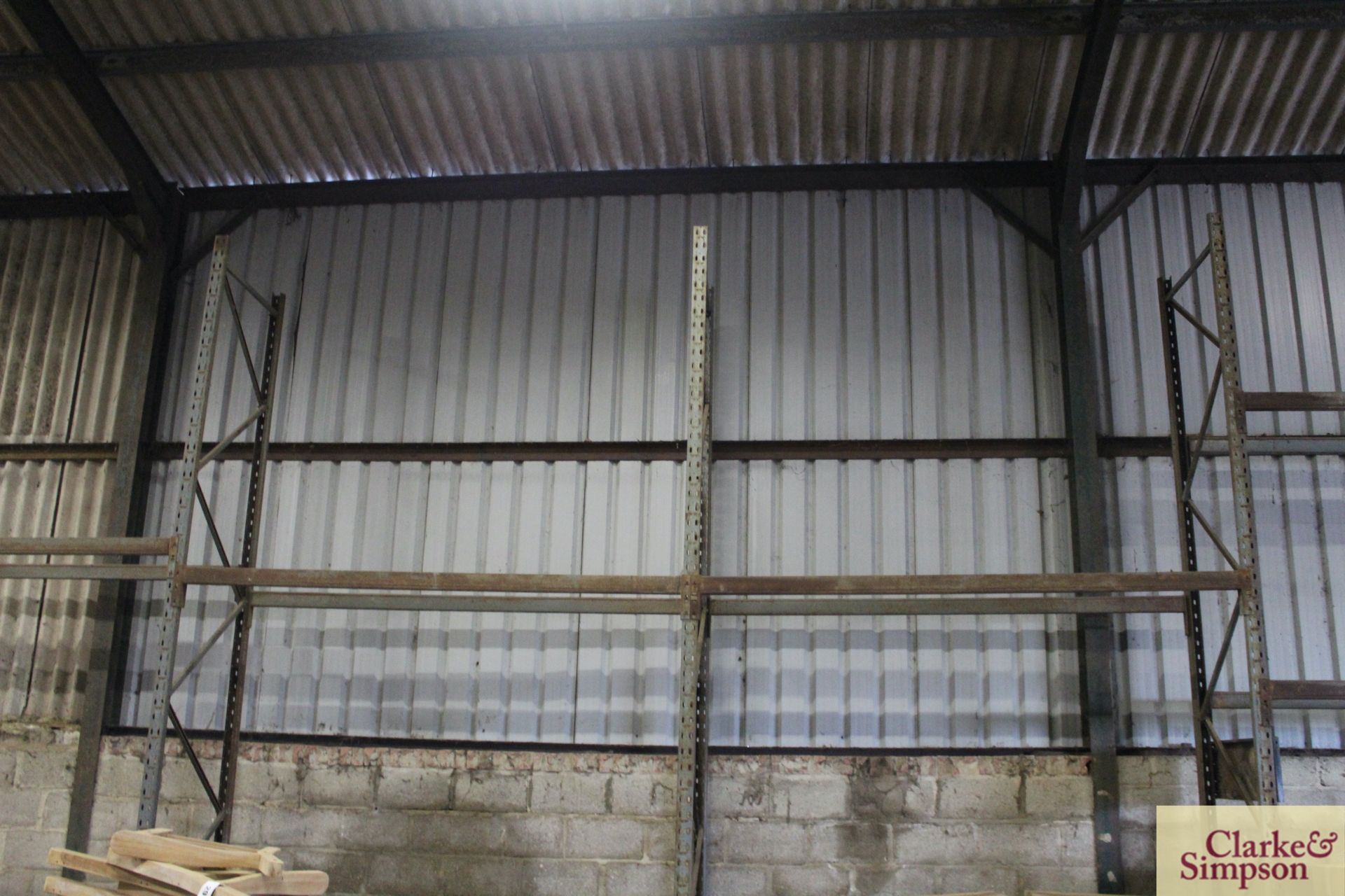 c.22m of pallet racking. Comprising 9x uprights and 20x shelves (some with chipboard). To be sold in - Image 4 of 13