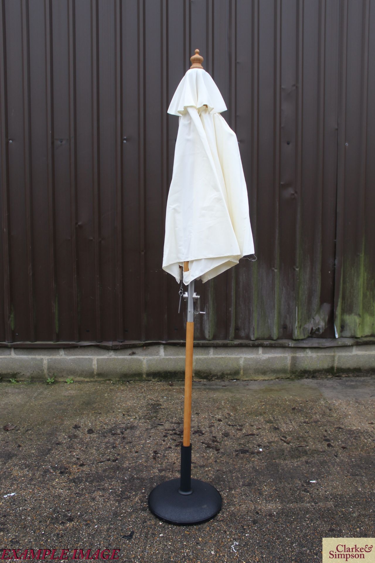 2x Sturdi crank handle 2m natural parasol with base.