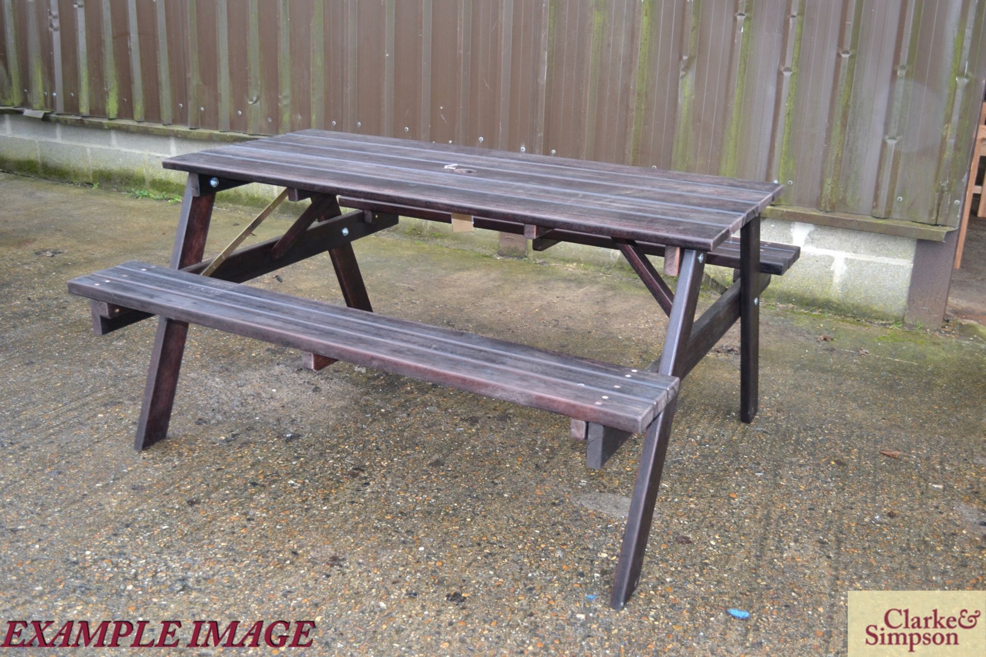 10x stained Eucalyptus 1.5m 6 seater picnic bench. - Image 3 of 6