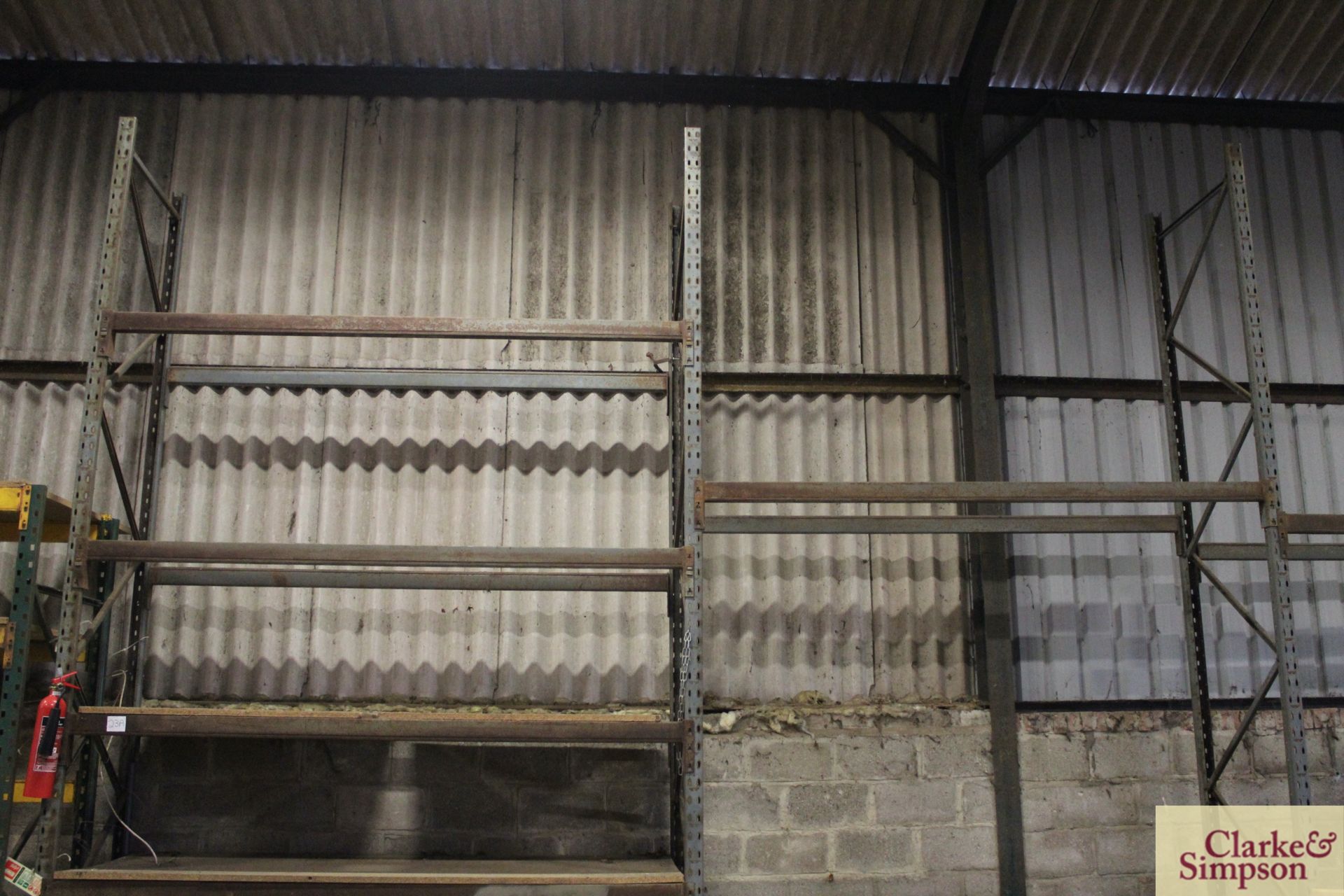 c.22m of pallet racking. Comprising 9x uprights and 20x shelves (some with chipboard). To be sold in - Image 2 of 13