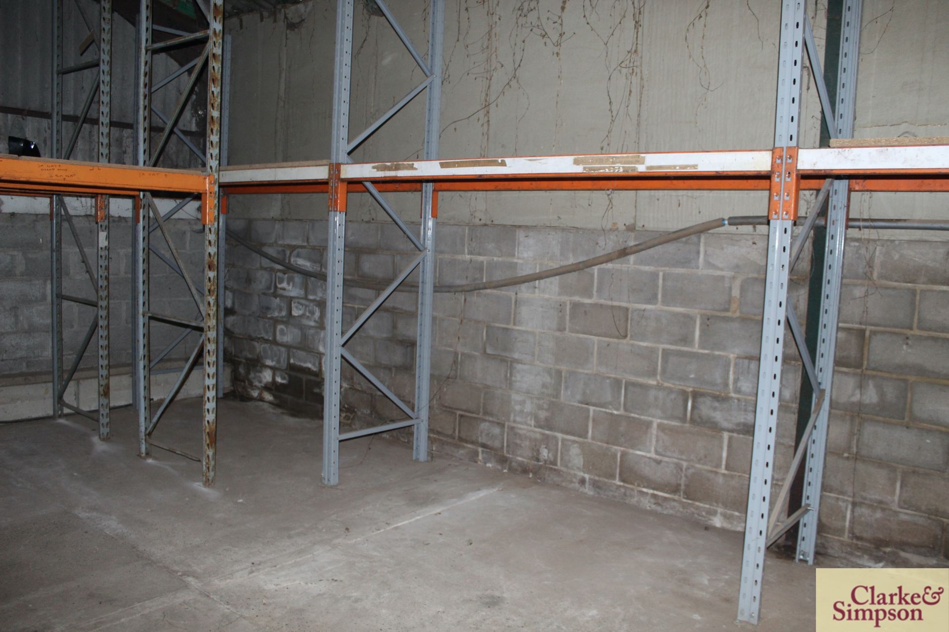 c.14m of pallet racking. Comprising 9x uprights and 11x shelves (some with chipboard). To be sold in - Image 5 of 8