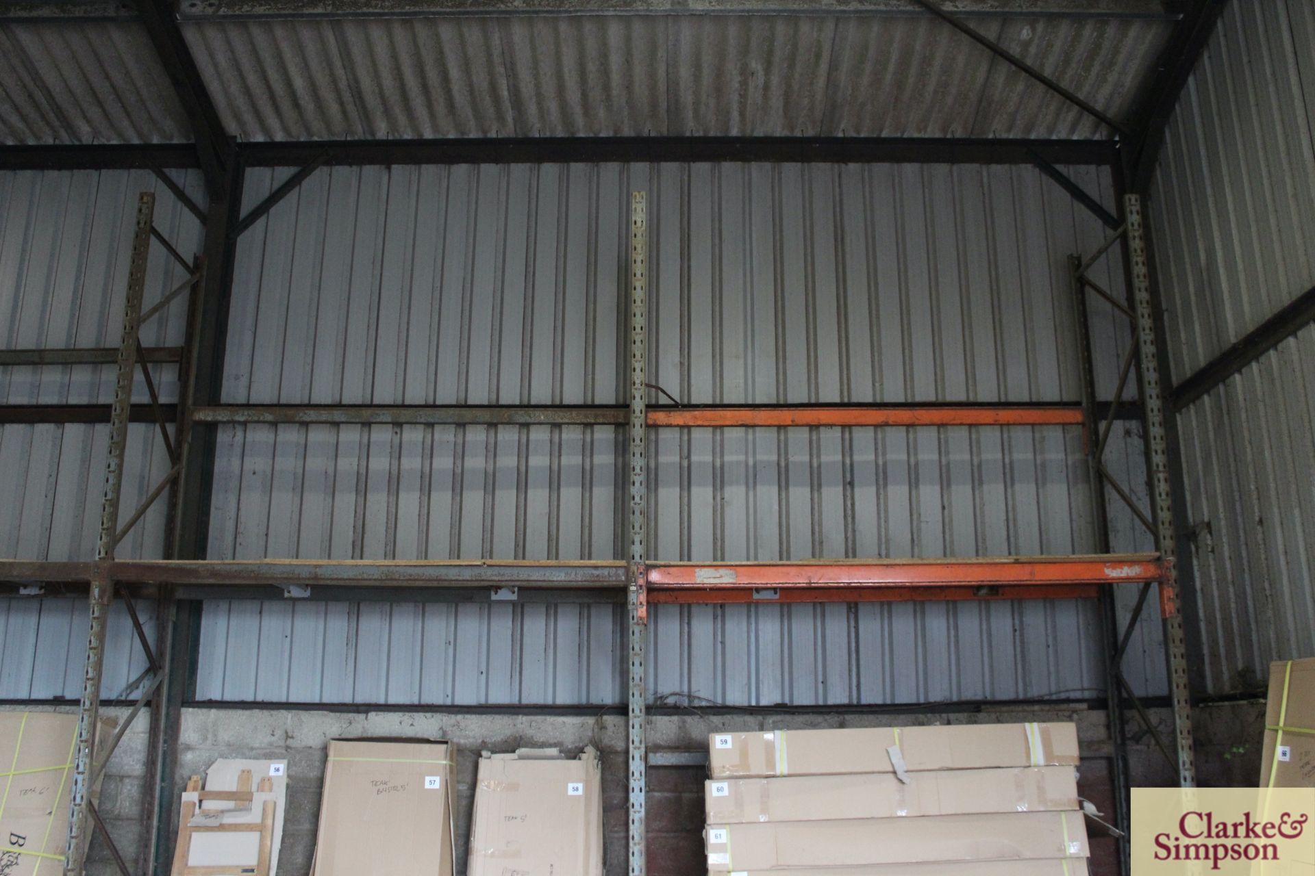 c.22m of pallet racking. Comprising 9x uprights and 20x shelves (some with chipboard). To be sold in - Image 8 of 13