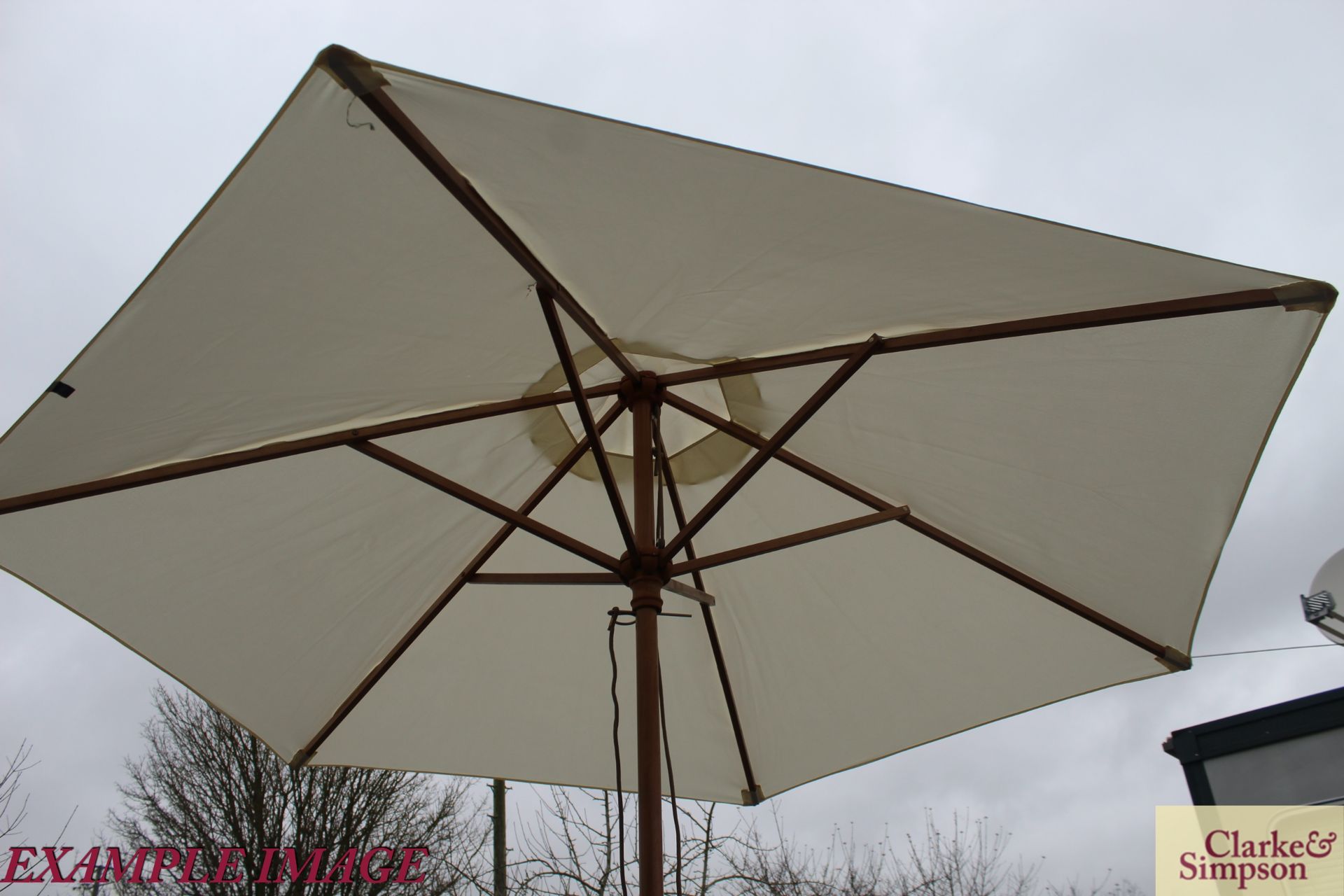 2x Sturdi 2.5m natural parasols with bases. - Image 3 of 4