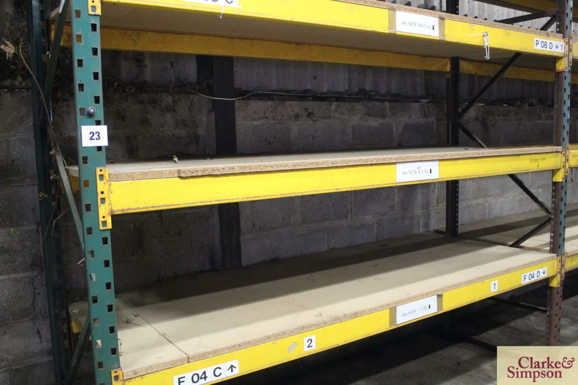 c.8.5m of pallet racking. Comprising of 4x uprights and 12x shelves (some with chipboard). To be - Image 3 of 11