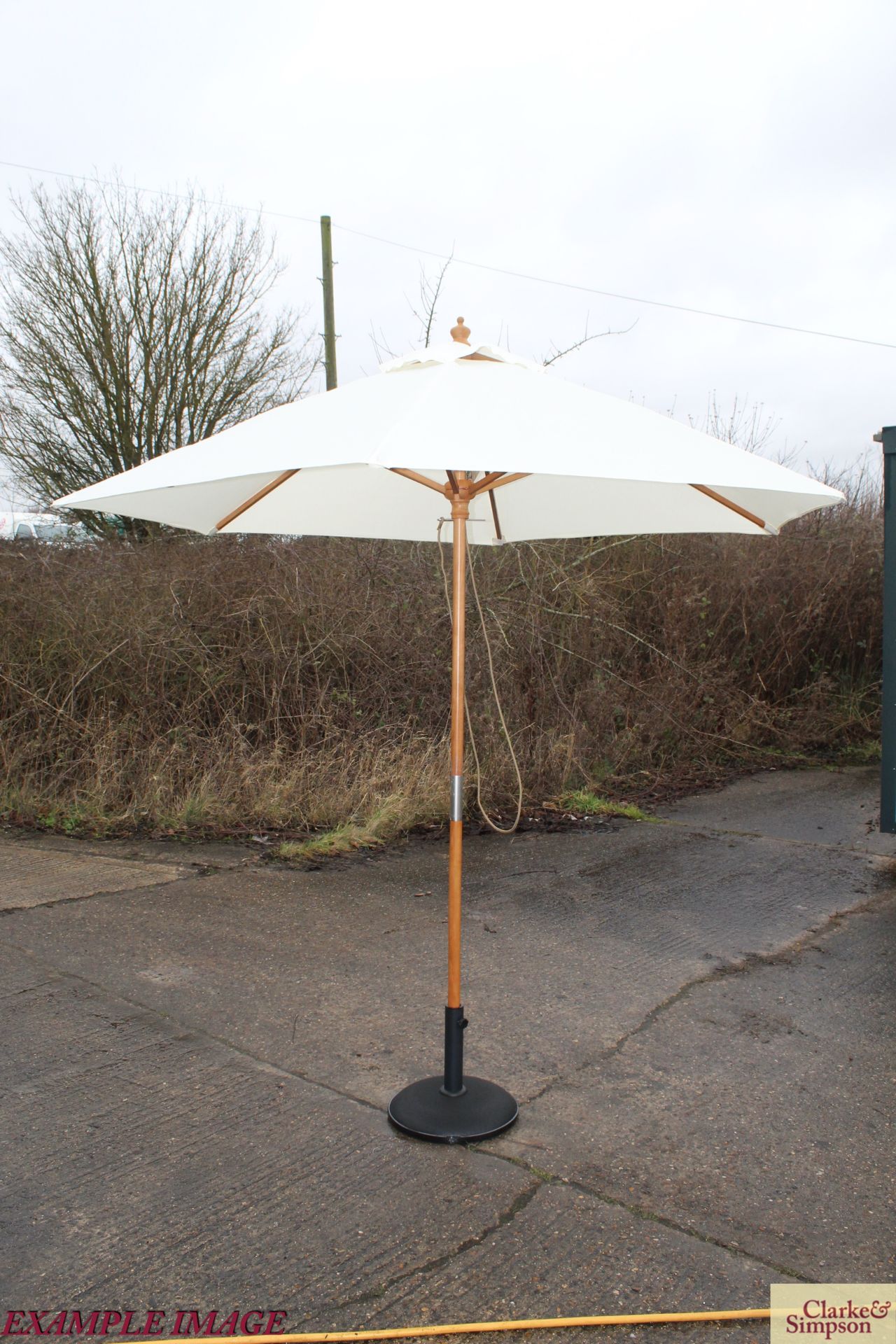 2x Sturdi 2.5m natural parasols with bases. - Image 2 of 4