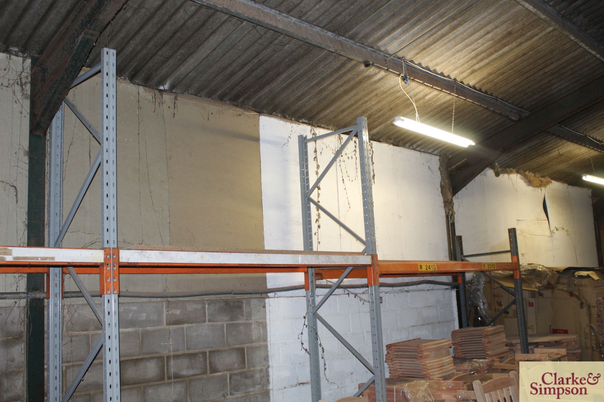 c.14m of pallet racking. Comprising 9x uprights and 11x shelves (some with chipboard). To be sold in - Image 6 of 8