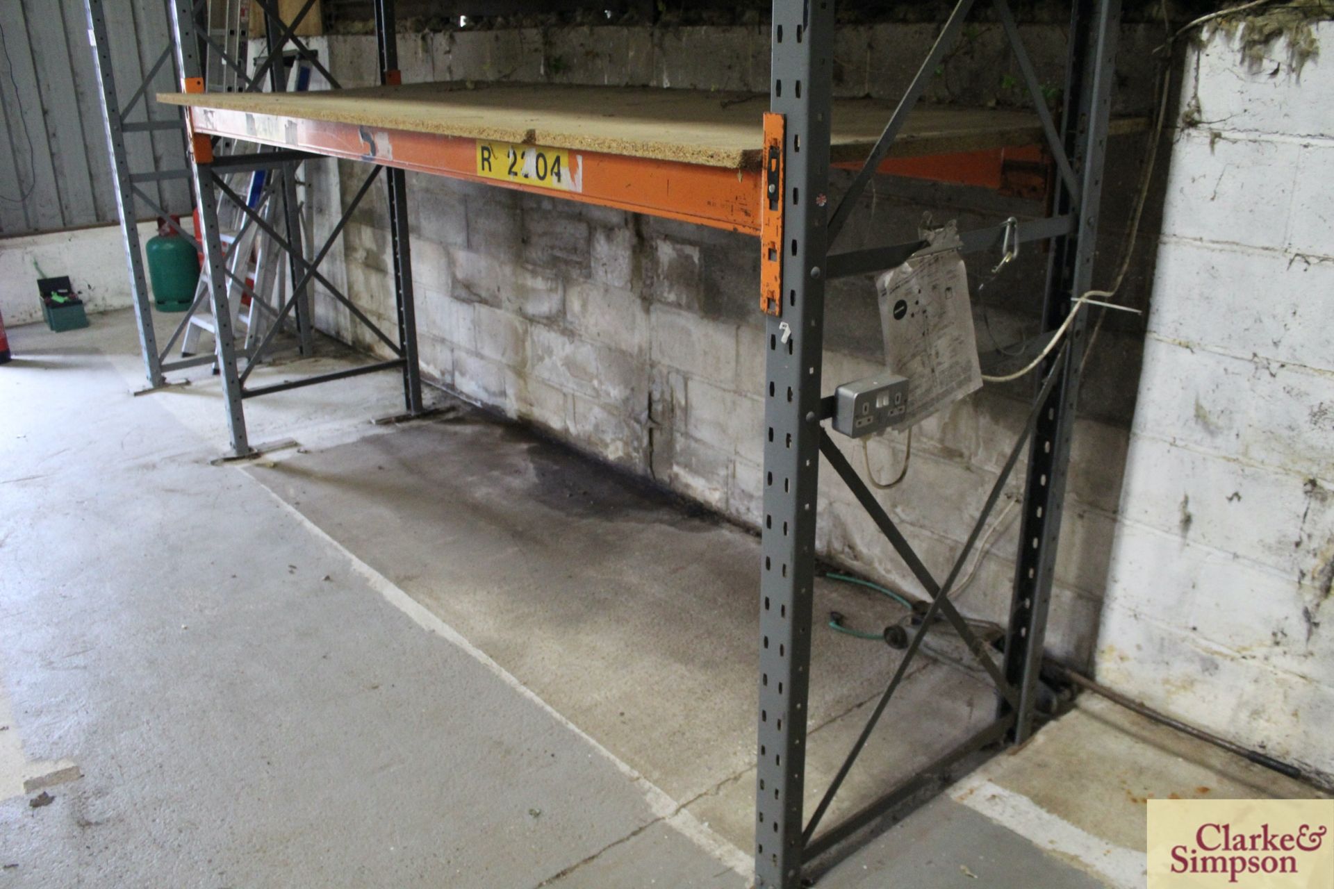 Quantity of pallet racking. Comprising 5x uprights, 9x 3.2m shelves (some with chipboard). To be - Image 7 of 10