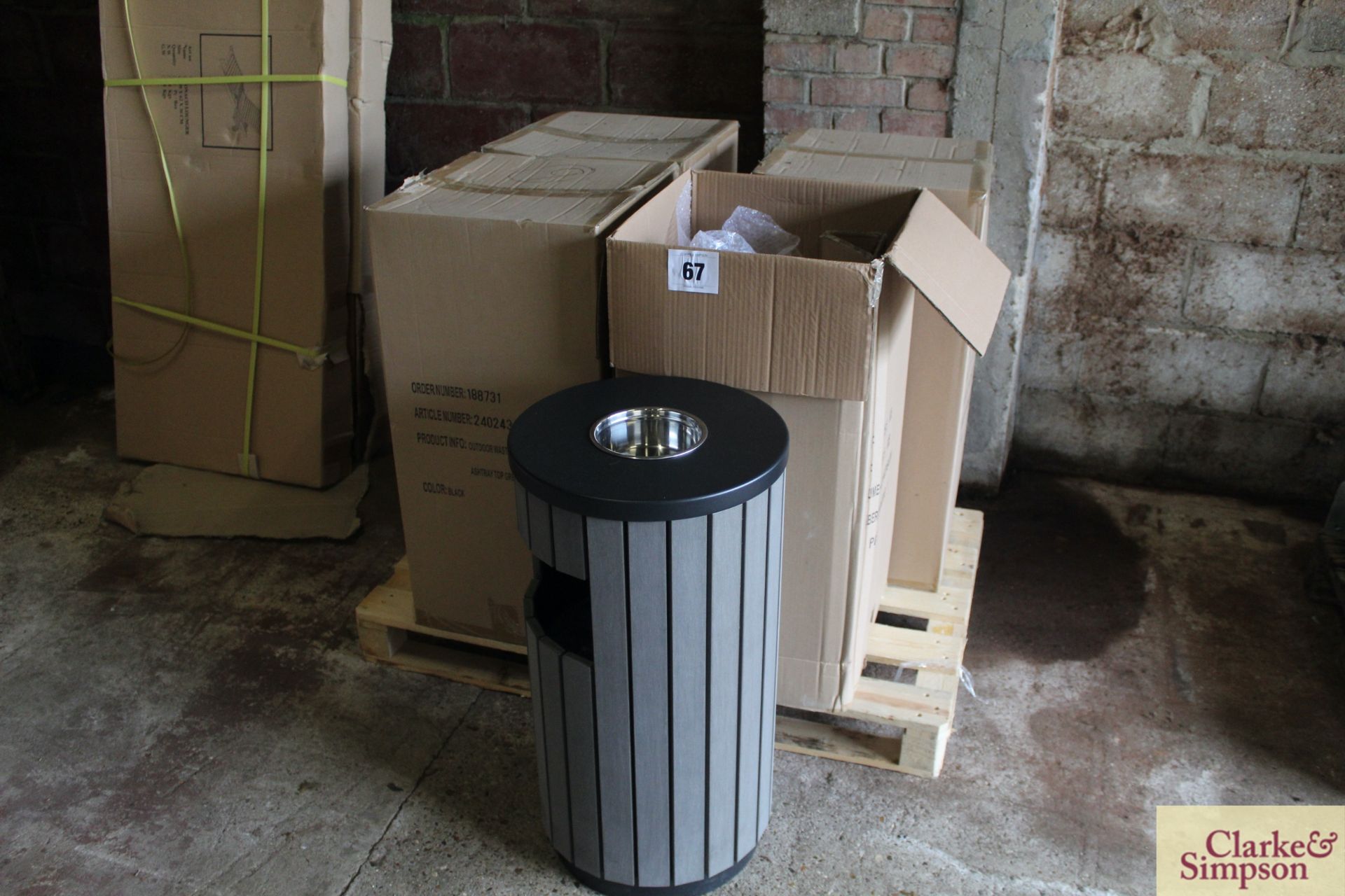 4x boxed outdoor waste bins with ash trays.