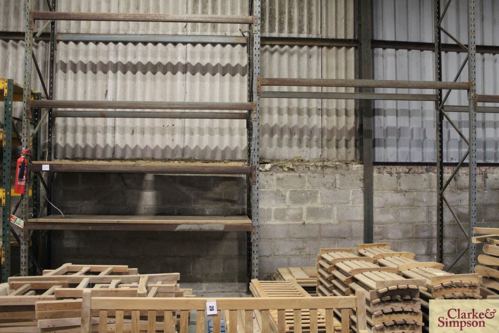 c.22m of pallet racking. Comprising 9x uprights and 20x shelves (some with chipboard). To be sold in - Image 3 of 13