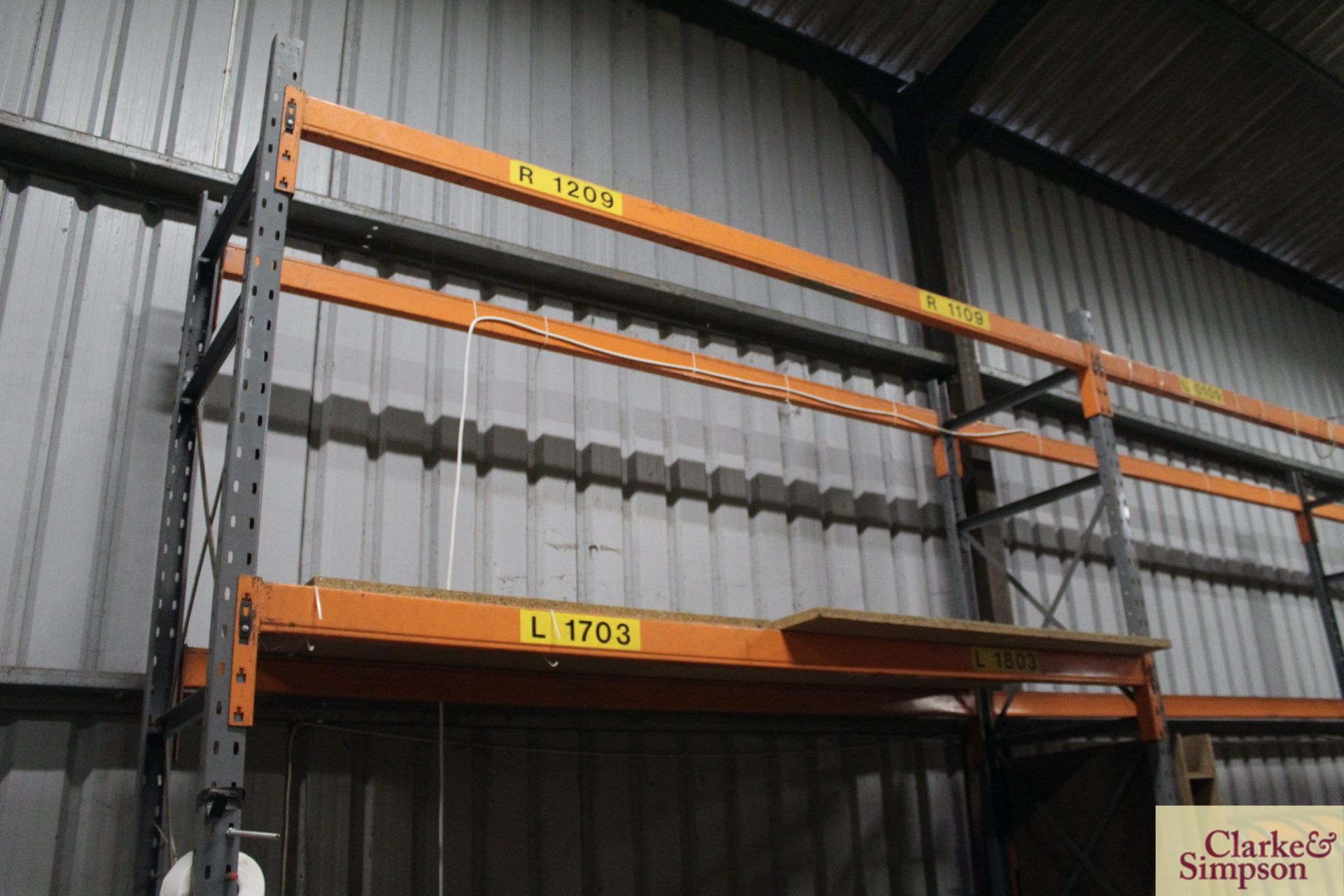 c.9.4m of pallet racking. Comprising 4x uprights and 13x shelves. To be sold in situ and removed - Image 2 of 11