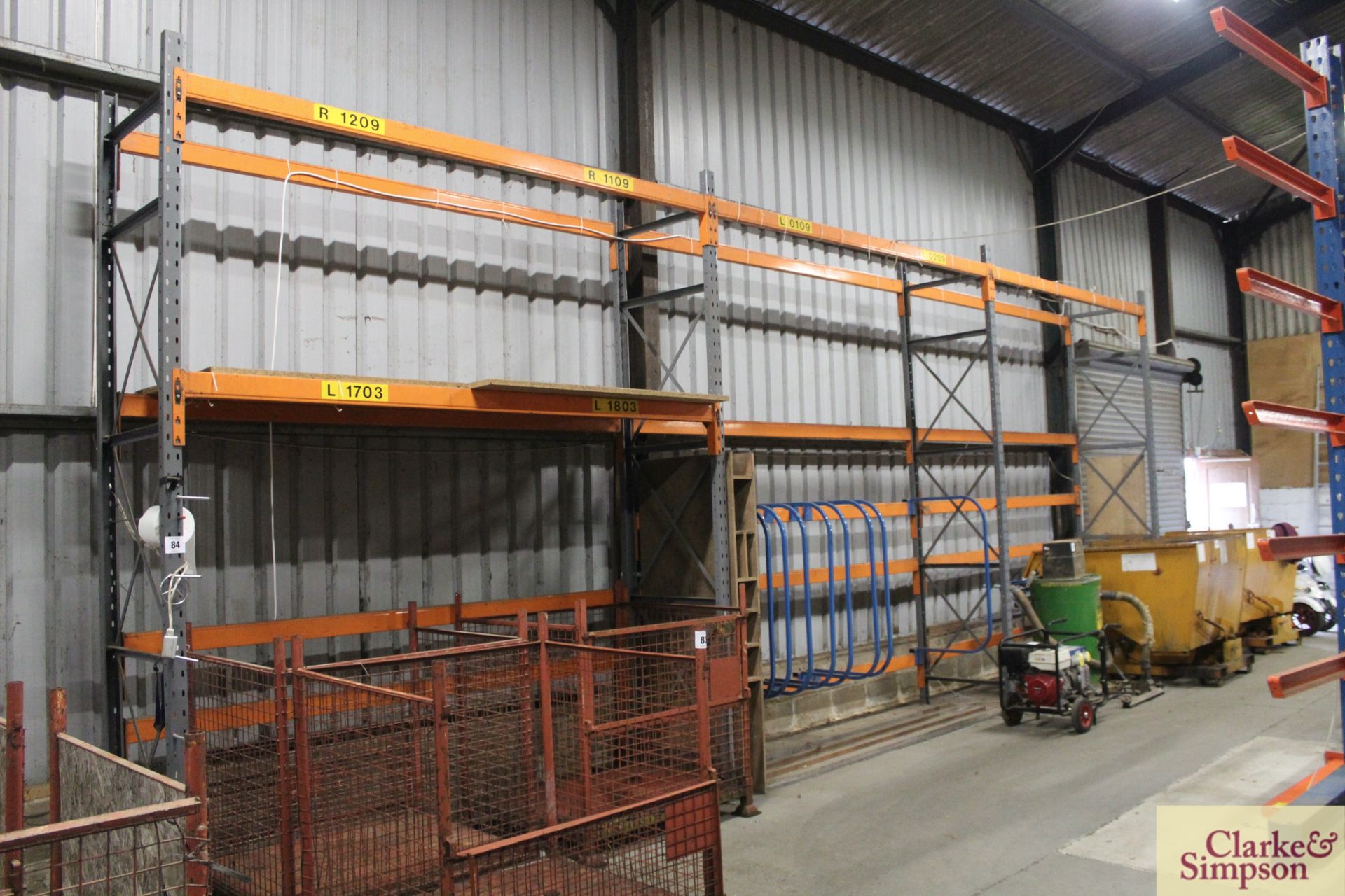 c.9.4m of pallet racking. Comprising 4x uprights and 13x shelves. To be sold in situ and removed