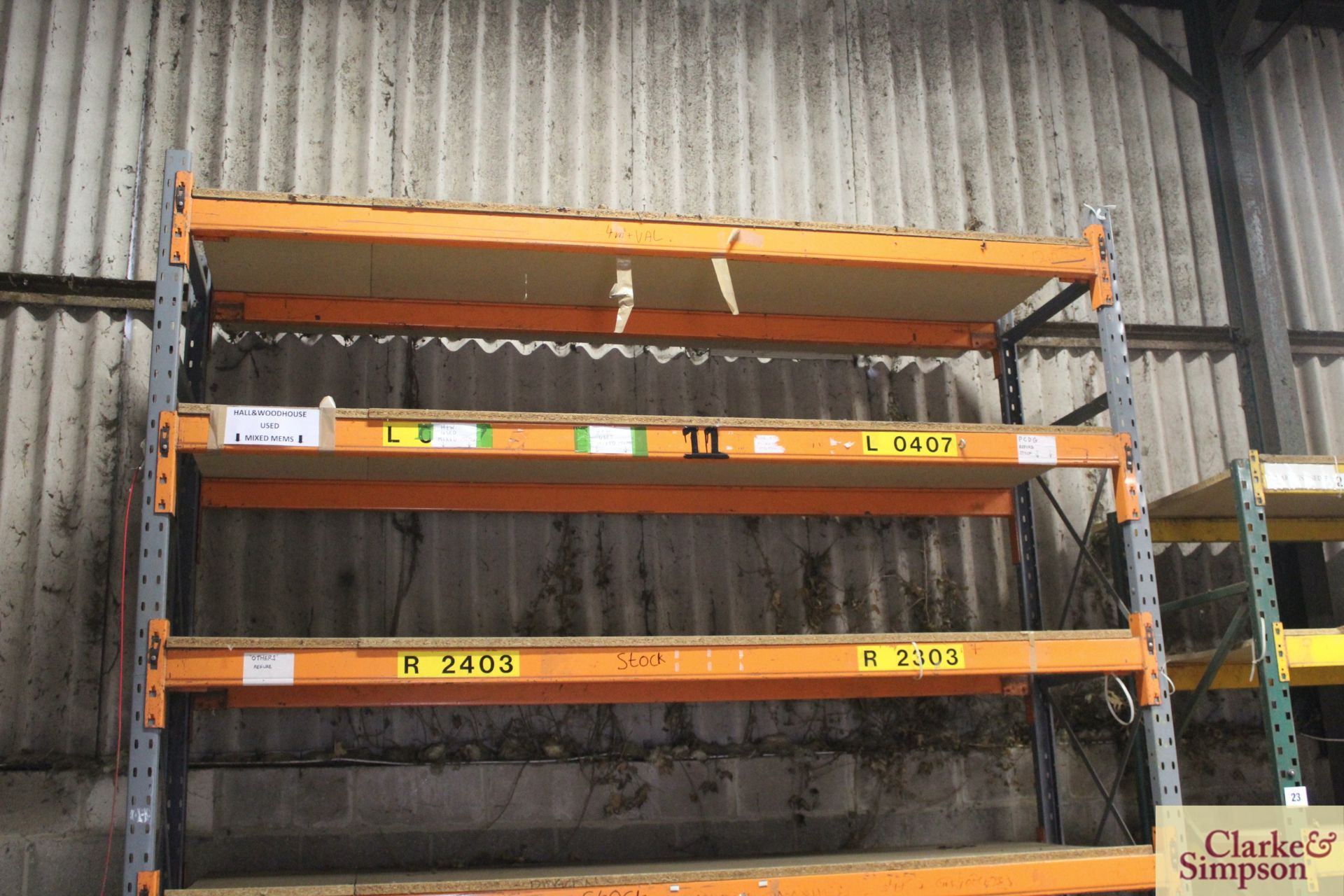 Quantity of pallet racking. Comprising 5x uprights, 9x 3.2m shelves (some with chipboard). To be - Image 8 of 10