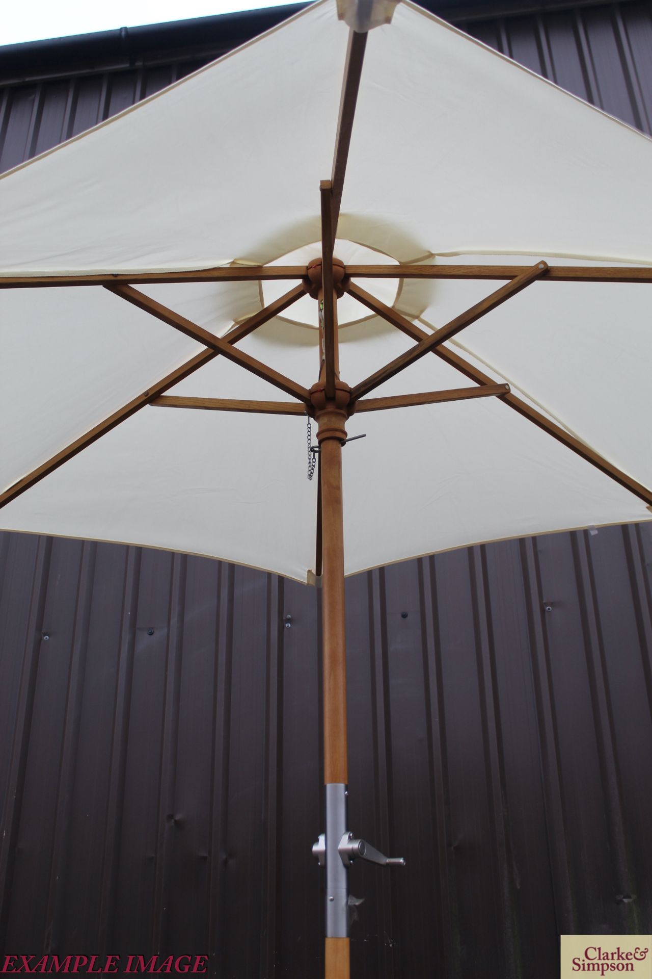 2x Sturdi crank handle 2m natural parasol with base. - Image 3 of 4