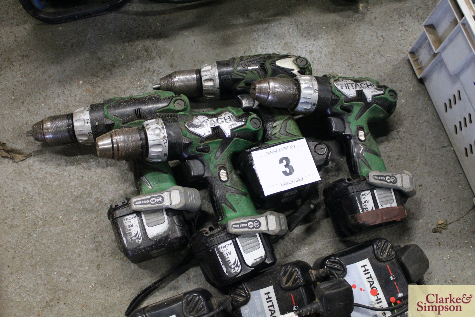 4x Hitachi cordless drills; and 3x chargers. - Image 2 of 3