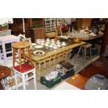 A bamboo and wicker glass topped dining table