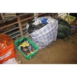 A plastic tray box and contents of various accessories for electric fencing including tape, tape hol
