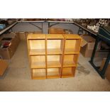 Three light oak open fronted bookcases